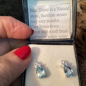 Genuine Sky Blue Topaz 925 Sterling Silver Stud Earrings